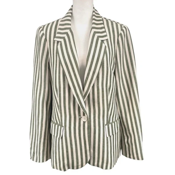L'AGENCE Scout Striped Blazer, Olive/Cream, Size 8 - Picture 13 of 13